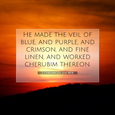 Picture 07 - 2 Chronicles 3:14 WEB - He made the veil of blue, and purple, and - Bible Verse Picture