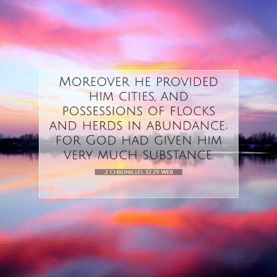 Picture 07 - 2 Chronicles 32:29 WEB - Moreover he provided him cities, and possessions - Bible Verse Picture
