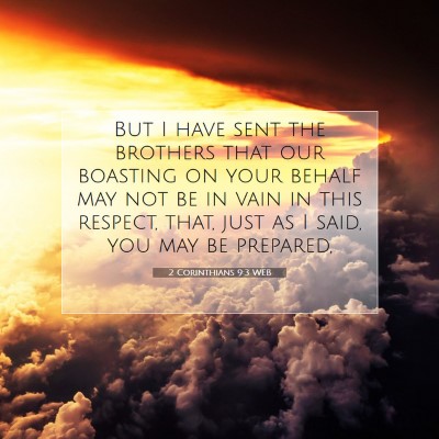 Picture 07 - 2 Corinthians 9:3 WEB - But I have sent the brothers that our boasting on - Bible Verse Picture