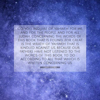 Picture 07 - 2 Kings 22:13 WEB - Go you, inquire of Yahweh for me, and for the - Bible Verse Picture