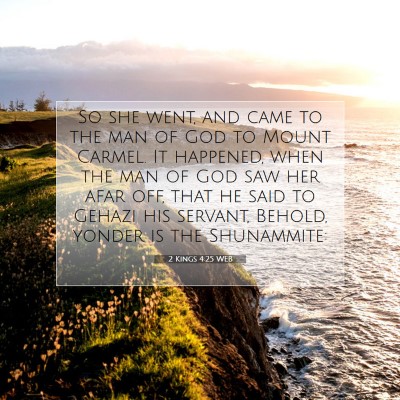 Picture 07 - 2 Kings 4:25 WEB - So she went, and came to the man of God to Mount - Bible Verse Picture