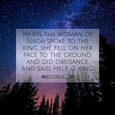 Picture 07 - 2 Samuel 14:4 WEB - When the woman of Tekoa spoke to the king, she - Bible Verse Picture