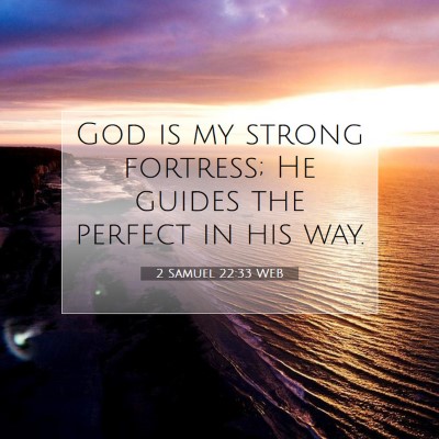 Picture 07 - 2 Samuel 22:33 WEB - God is my strong fortress; He guides the perfect - Bible Verse Picture