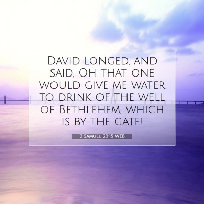 Picture 07 - 2 Samuel 23:15 WEB - David longed, and said, Oh that one would give me - Bible Verse Picture