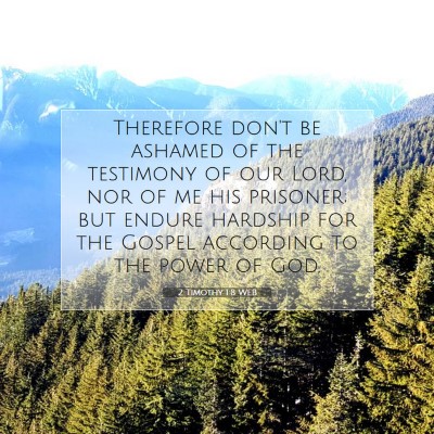 Picture 07 - 2 Timothy 1:8 WEB - Therefore don't be ashamed of the testimony of - Bible Verse Picture
