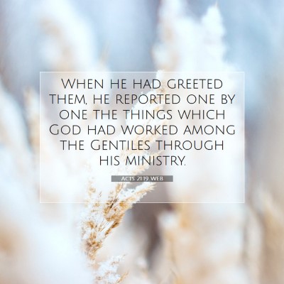 Picture 07 - Acts 21:19 WEB - When he had greeted them, he reported one by one - Bible Verse Picture
