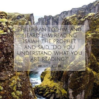 Picture 07 - Acts 8:30 WEB - Philip ran to him, and heard him reading Isaiah - Bible Verse Picture