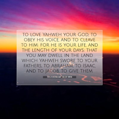 Picture 07 - Deuteronomy 30:20 WEB - to love Yahweh your God, to obey his voice, and - Bible Verse Picture