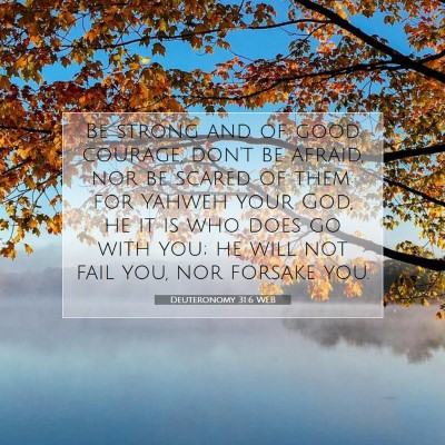Picture 07 - Deuteronomy 31:6 WEB - Be strong and of good courage, don't be afraid, - Bible Verse Picture