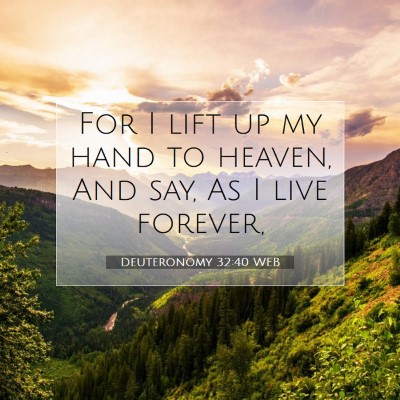 Picture 07 - Deuteronomy 32:40 WEB - For I lift up my hand to heaven, And say, As I - Bible Verse Picture