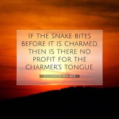 Picture 07 - Ecclesiastes 10:11 WEB - If the snake bites before it is charmed, then is - Bible Verse Picture