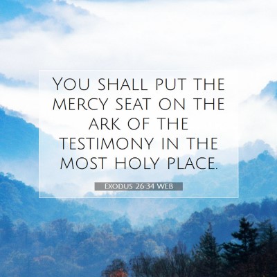 Picture 07 - Exodus 26:34 WEB - You shall put the mercy seat on the ark of the - Bible Verse Picture