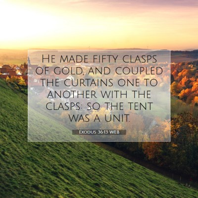 Picture 07 - Exodus 36:13 WEB - He made fifty clasps of gold, and coupled the - Bible Verse Picture