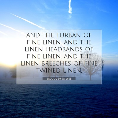 Picture 07 - Exodus 39:28 WEB - and the turban of fine linen, and the linen - Bible Verse Picture