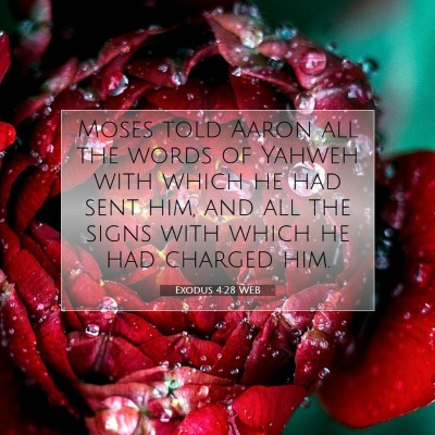 Picture 07 - Exodus 4:28 WEB - Moses told Aaron all the words of Yahweh with - Bible Verse Picture