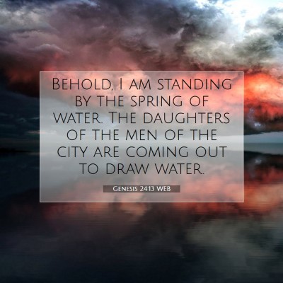 Picture 07 - Genesis 24:13 WEB - Behold, I am standing by the spring of water. The - Bible Verse Picture