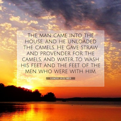 Picture 07 - Genesis 24:32 WEB - The man came into the house, and he unloaded the - Bible Verse Picture