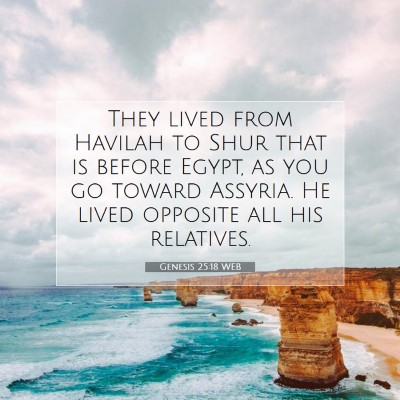 Picture 07 - Genesis 25:18 WEB - They lived from Havilah to Shur that is before - Bible Verse Picture