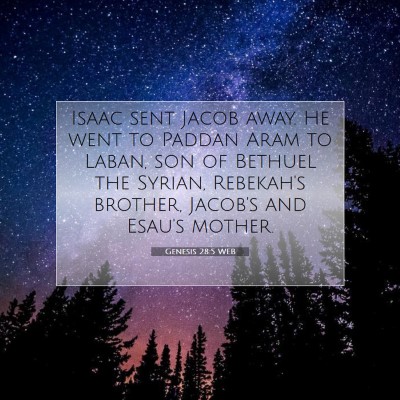Picture 07 - Genesis 28:5 WEB - Isaac sent Jacob away. He went to Paddan Aram to - Bible Verse Picture