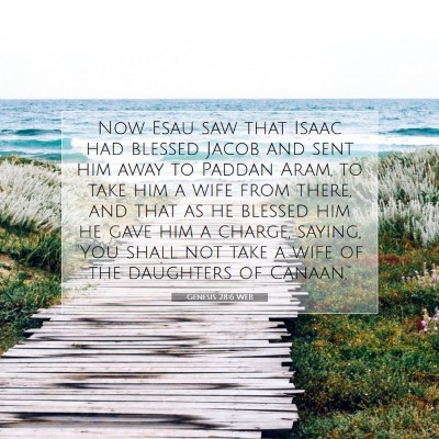 Picture 07 - Genesis 28:6 WEB - Now Esau saw that Isaac had blessed Jacob and - Bible Verse Picture