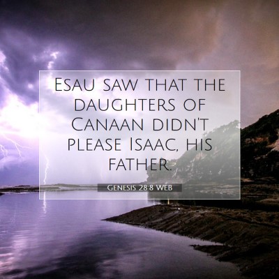 Picture 07 - Genesis 28:8 WEB - Esau saw that the daughters of Canaan didn't - Bible Verse Picture