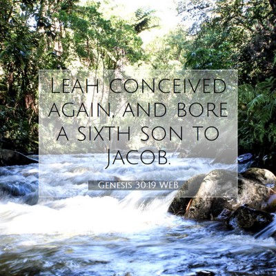 Picture 07 - Genesis 30:19 WEB - Leah conceived again, and bore a sixth son to - Bible Verse Picture