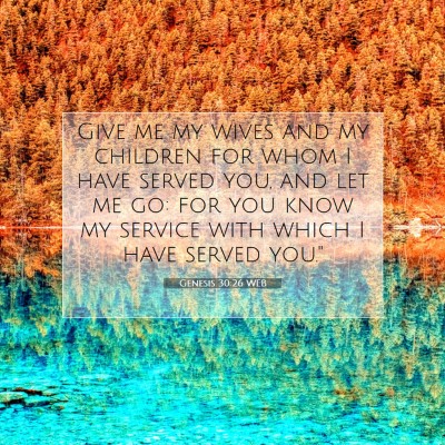 Picture 07 - Genesis 30:26 WEB - Give me my wives and my children for whom I have - Bible Verse Picture