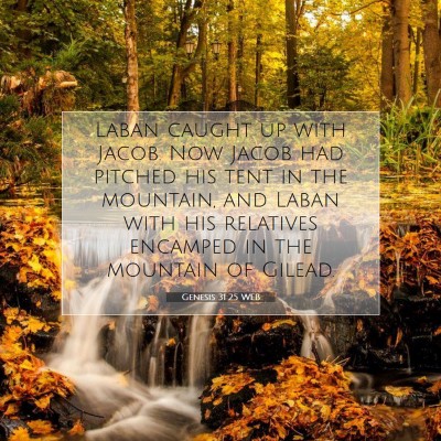 Picture 07 - Genesis 31:25 WEB - Laban caught up with Jacob. Now Jacob had pitched - Bible Verse Picture