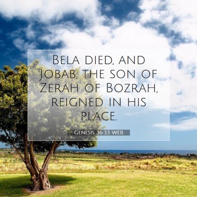 Picture 07 - Genesis 36:33 WEB - Bela died, and Jobab, the son of Zerah of Bozrah, - Bible Verse Picture