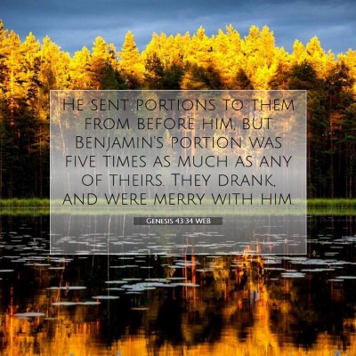 Picture 07 - Genesis 43:34 WEB - He sent portions to them from before him, but - Bible Verse Picture