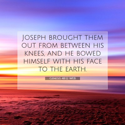 Picture 07 - Genesis 48:12 WEB - Joseph brought them out from between his knees, - Bible Verse Picture