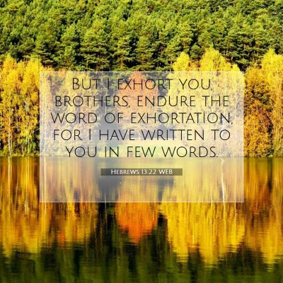 Picture 07 - Hebrews 13:22 WEB - But I exhort you, brothers, endure the word of - Bible Verse Picture