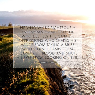 Picture 07 - Isaiah 33:15 WEB - He who walks righteously, and speaks blamelessly; - Bible Verse Picture