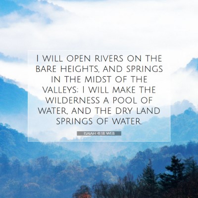 Picture 07 - Isaiah 41:18 WEB - I will open rivers on the bare heights, and - Bible Verse Picture