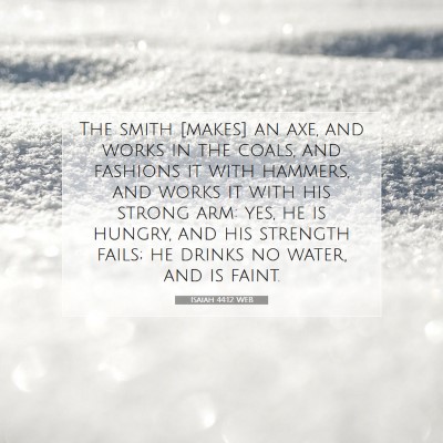Picture 07 - Isaiah 44:12 WEB - The smith [makes] an axe, and works in the coals, - Bible Verse Picture