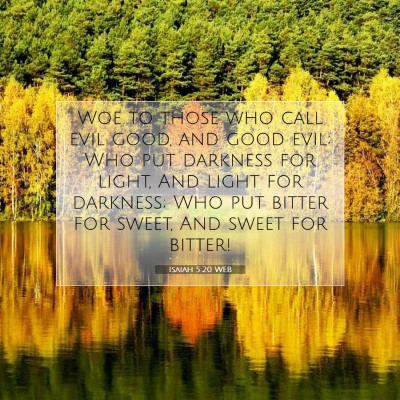 Picture 07 - Isaiah 5:20 WEB - Woe to those who call evil good, and good evil; - Bible Verse Picture