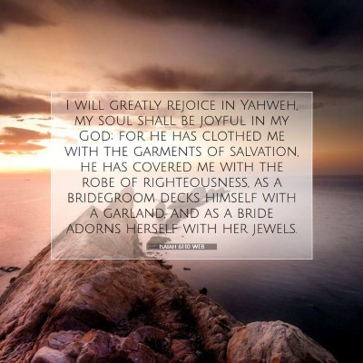Picture 07 - Isaiah 61:10 WEB - I will greatly rejoice in Yahweh, my soul shall - Bible Verse Picture