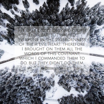 Picture 07 - Jeremiah 11:8 WEB - Yet they didn't obey, nor turn their ear, but - Bible Verse Picture