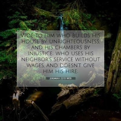Picture 07 - Jeremiah 22:13 WEB - Woe to him who builds his house by - Bible Verse Picture