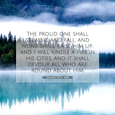 Picture 07 - Jeremiah 50:32 WEB - The proud one shall stumble and fall, and none - Bible Verse Picture