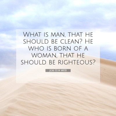 Picture 07 - Job 15:14 WEB - What is man, that he should be clean? He who is - Bible Verse Picture