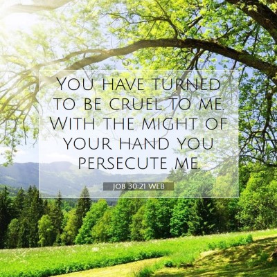 Picture 07 - Job 30:21 WEB - You have turned to be cruel to me. With the might - Bible Verse Picture