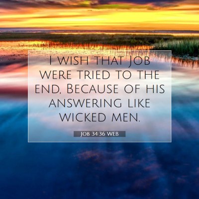 Picture 07 - Job 34:36 WEB - I wish that Job were tried to the end, Because of - Bible Verse Picture