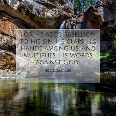 Picture 07 - Job 34:37 WEB - For he adds rebellion to his sin. He claps his - Bible Verse Picture