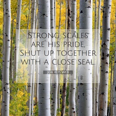 Picture 07 - Job 41:15 WEB - Strong scales are his pride, Shut up together - Bible Verse Picture