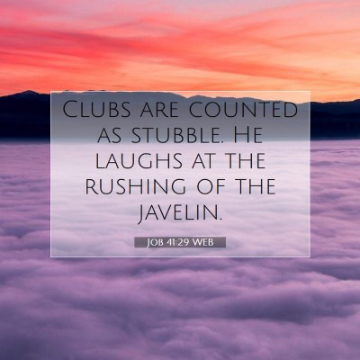 Picture 07 - Job 41:29 WEB - Clubs are counted as stubble. He laughs at the - Bible Verse Picture