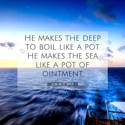 Picture 07 - Job 41:31 WEB - He makes the deep to boil like a pot. He makes - Bible Verse Picture