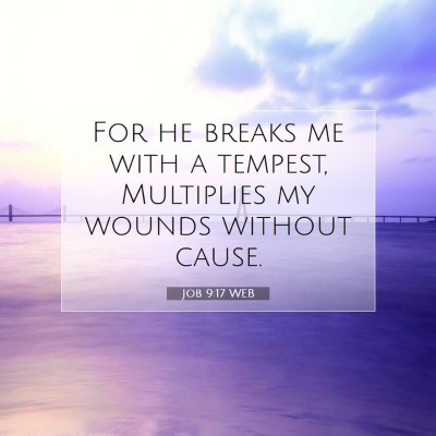 Picture 07 - Job 9:17 WEB - For he breaks me with a tempest, Multiplies my - Bible Verse Picture