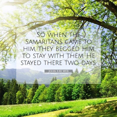 Picture 07 - John 4:40 WEB - So when the Samaritans came to him, they begged - Bible Verse Picture