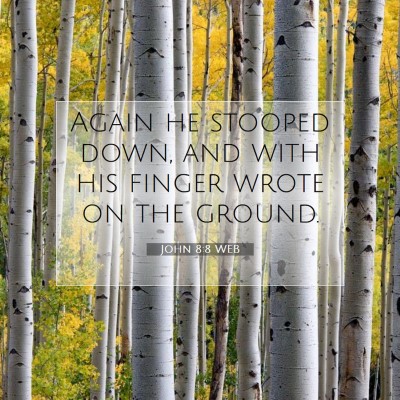 Picture 07 - John 8:8 WEB - Again he stooped down, and with his finger wrote - Bible Verse Picture